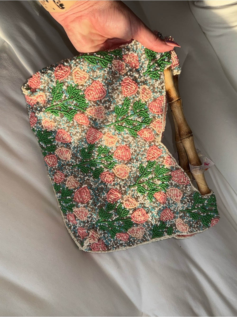 Pink Tulip Beaded Bag Handmade in India New With Tags